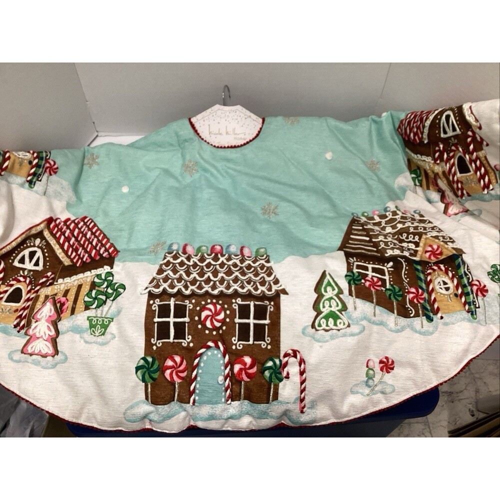 Nicole miller tree skirt 50โ embroidered gingerbread house lined back closure
